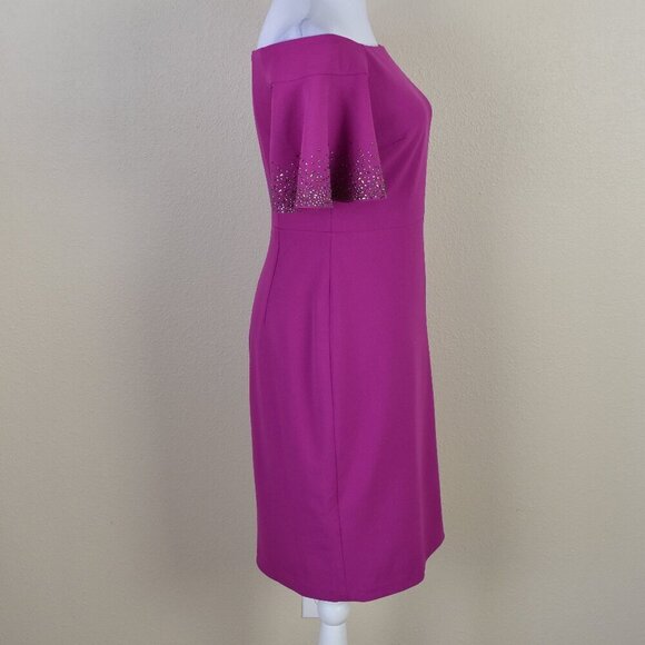 Calvin Klein Off Shoulder Sheath Flutter Sleeve Dress - 4 - Picture 7 of 9